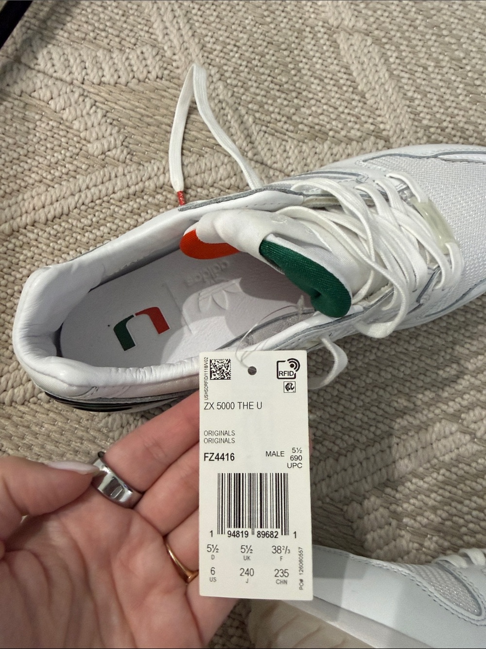NWT UMiami adidas White Sneakers with Metallic Green & Orange Heel Accents - Picture 5 of 5
